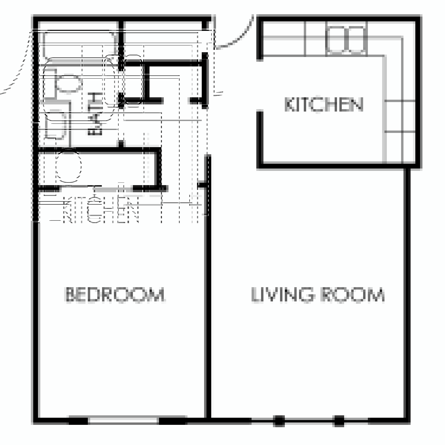 Floor plan for 1 bed, 1 bath, 650 sqft